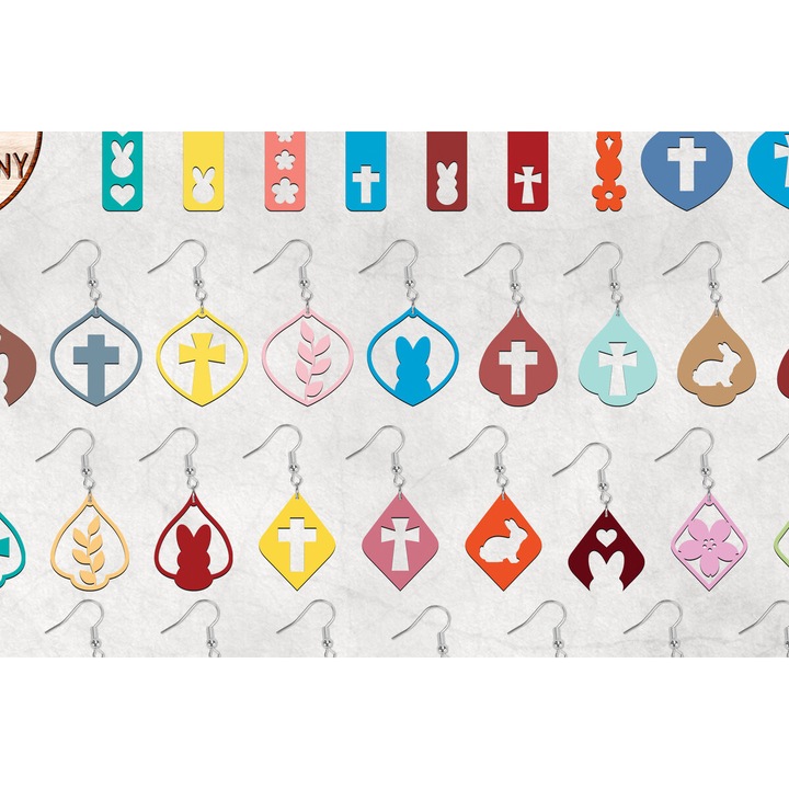 Set de skoularikia Boho Bunny, Intrahome, 4x4 cm, din plywood, ideal pentru decorare si proiecte DIY