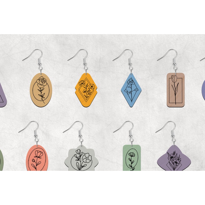 Set cercei Boho Wild Flower, Intrahome, 2x2 cm, din plywood, 3mm-4mm, pentru decorare si proiecte DIY