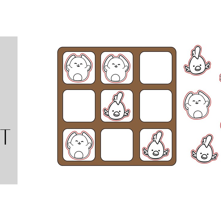 Joc de societate Bunny si Pui, Intrahome, 15x15 cm, din lemn de placaj, pentru decorare si proiecte DIY