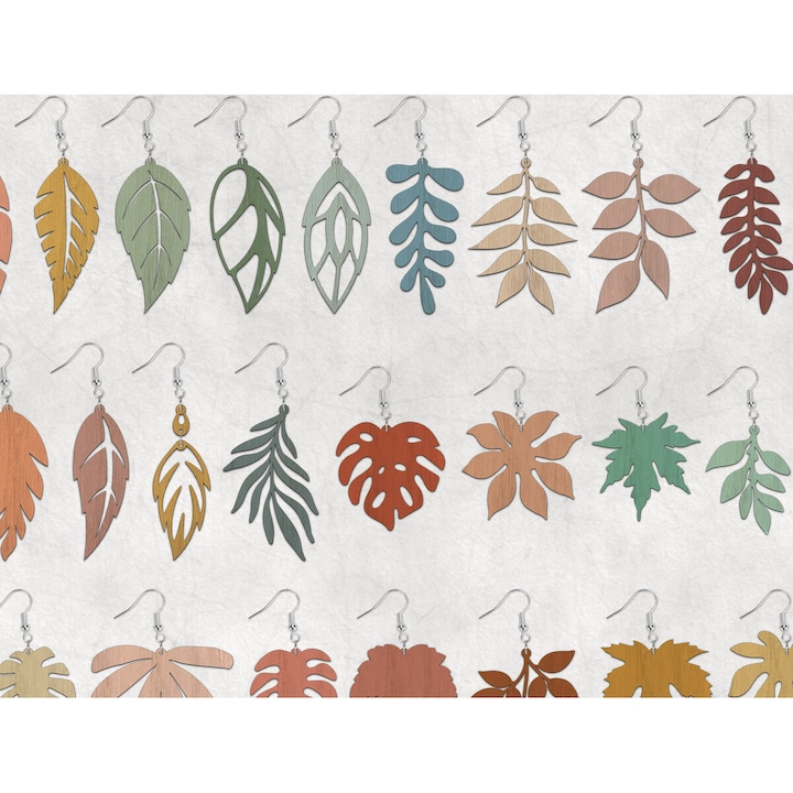 Cercei Boho cu frunze, Intrahome, 4x4 cm, din plywood 3mm-4mm, set