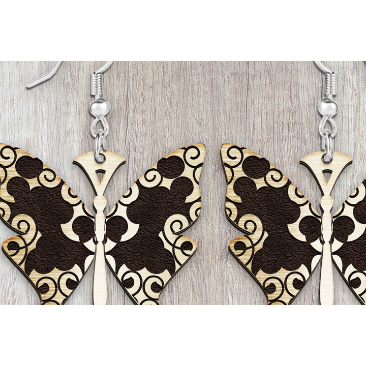 Cercei Butterfly Boho, Intrahome, din plywood 3mm-4mm, 4x4 cm, set pentru decorare si proiecte DIY