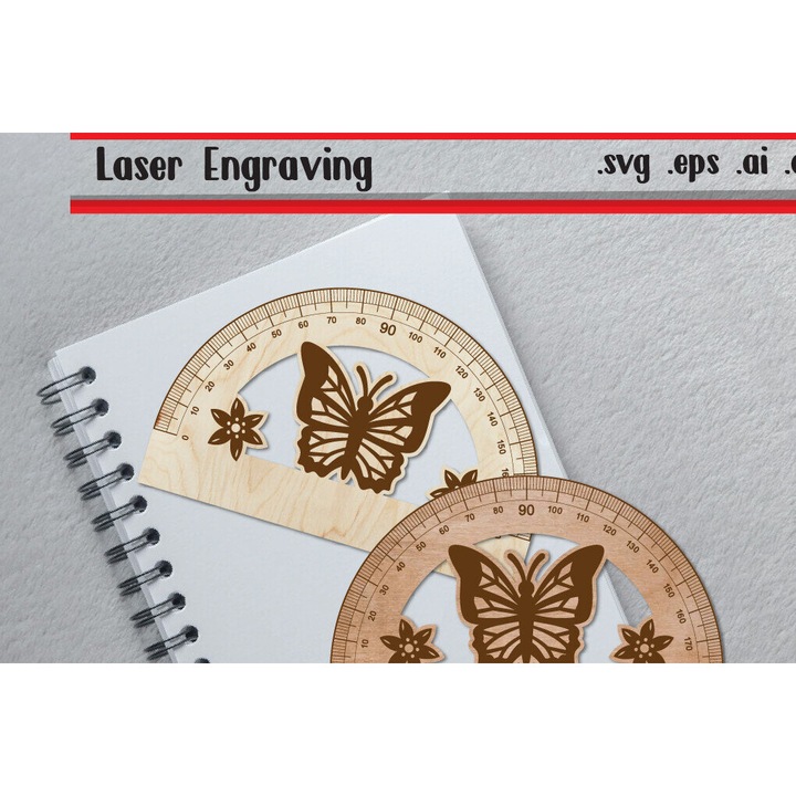 Ruler Protactor Set, Intrahome, Butterfly Ruler Arch, 15x15cm, Plywood 3mm-4mm