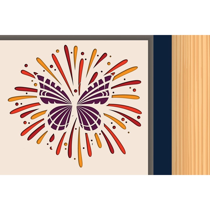 Cutie de umbra Petalouda cu artificii, Intrahome, 25x25 cm, din plywood 3mm-4mm, pentru decoratiuni si proiecte DIY