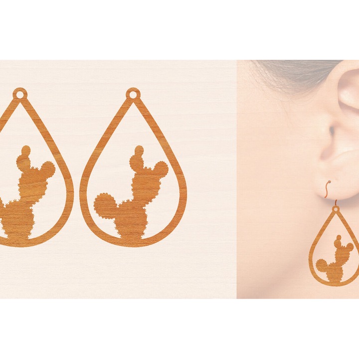 Cercei din lemn cu laser, Intrahome, 3x3 cm, set pentru decorare si proiecte DIY