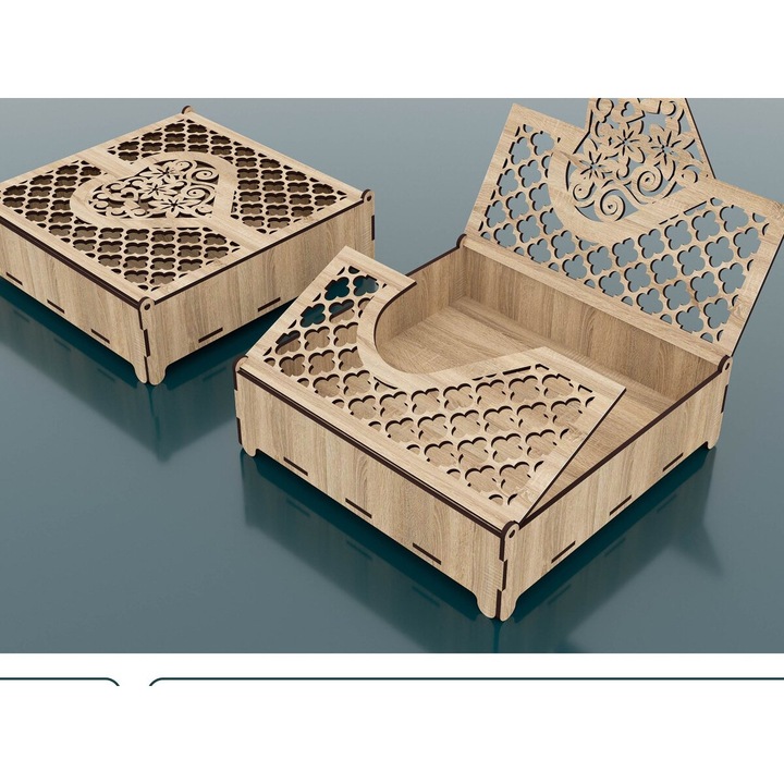 Cutie de depozitare din lemn cu capac, Intrahome, 15x15 cm, design geometric, plywood 3mm-4mm