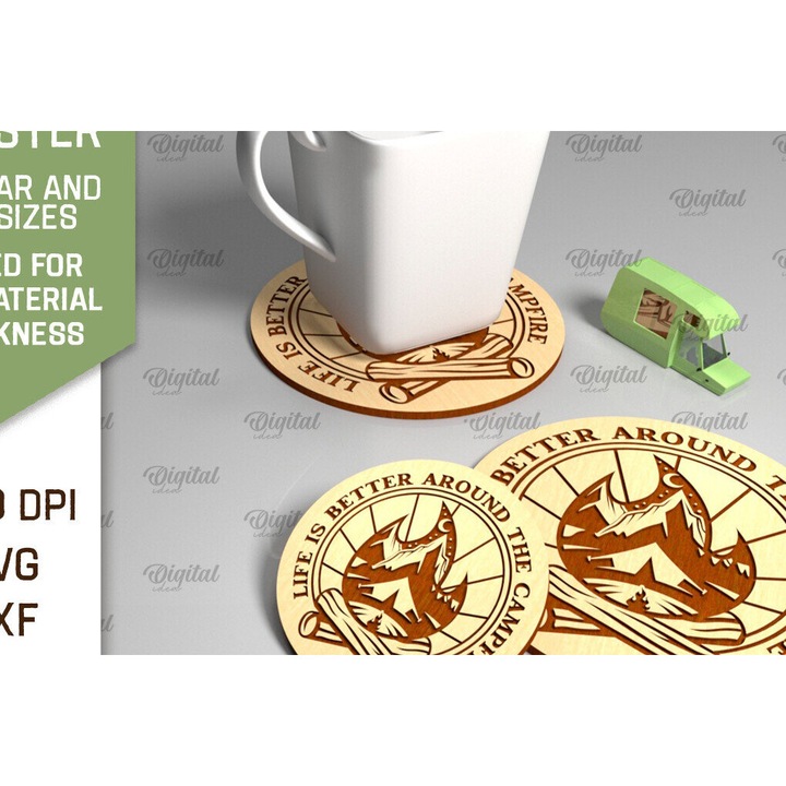 Suport bauturi camping, Intrahome, 30x20 cm, din plywood, 3mm-4mm, pentru decorare si proiecte DIY