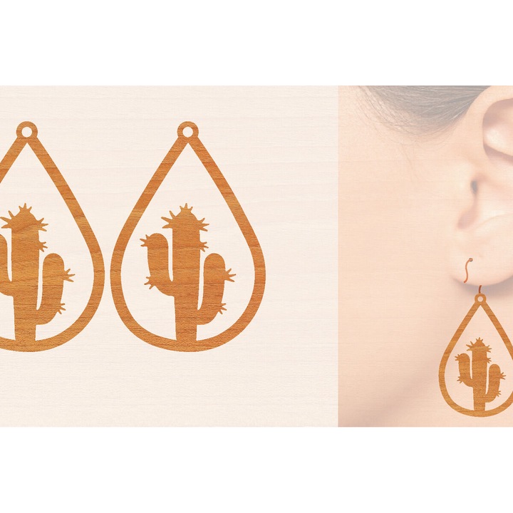 Cercei din lemn cu laser, Intrahome, 3x3 cm, set pentru decorare si proiecte DIY