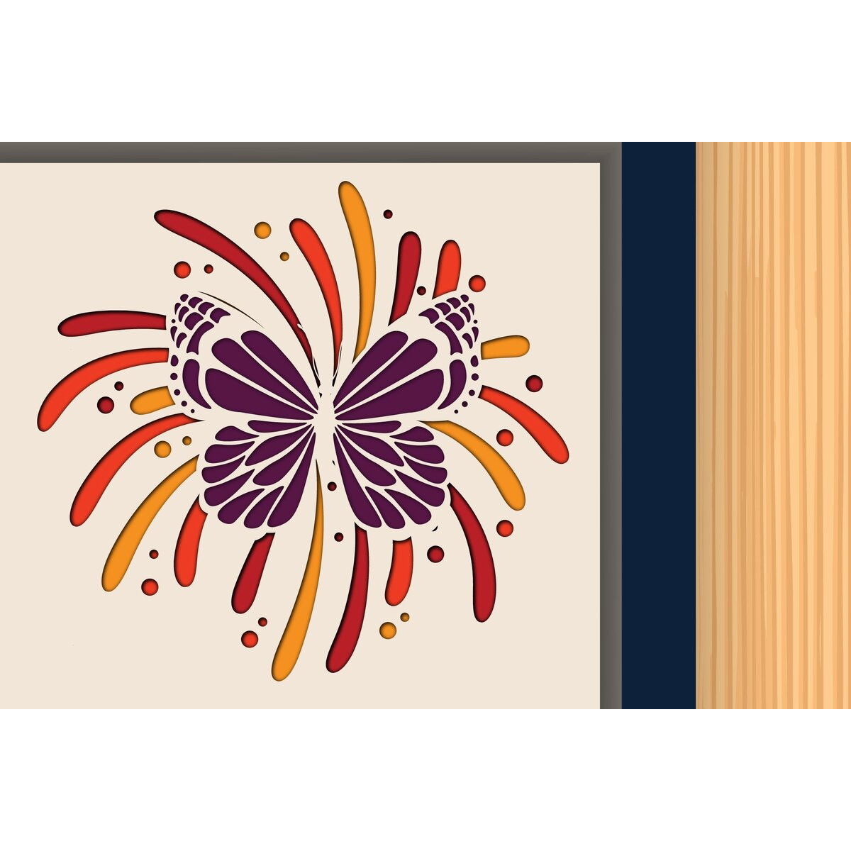 Cutie de umbra Petalouda cu artificii, Intrahome, 25x25 cm, din plywood 3mm-4mm, pentru decorare si proiecte DIY