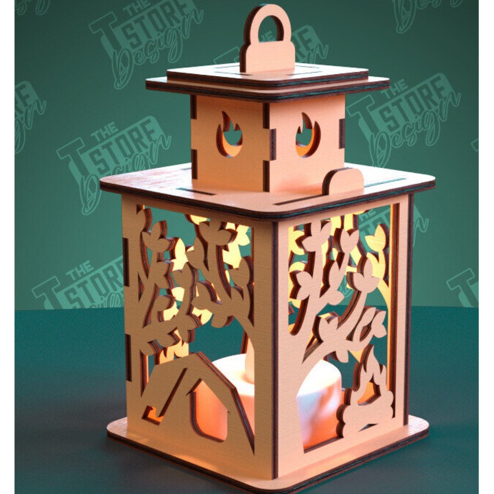 Lampa de noapte pentru camping, Intrahome, 30x20 cm, din plywood, ideala pentru decorare si proiecte DIY