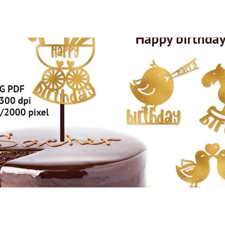 Cake Topper, Intrahome, Chronia polla, 15x15 cm, Plywood 3mm-4mm, pentru decoratiuni si proiecte DIY