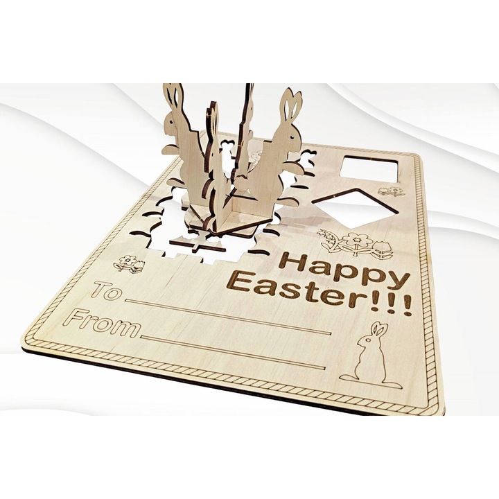 Felicitare din lemn, Intrahome, model Paschaline, 15x15 cm, 3mm-4mm, pentru decorare si proiecte DIY