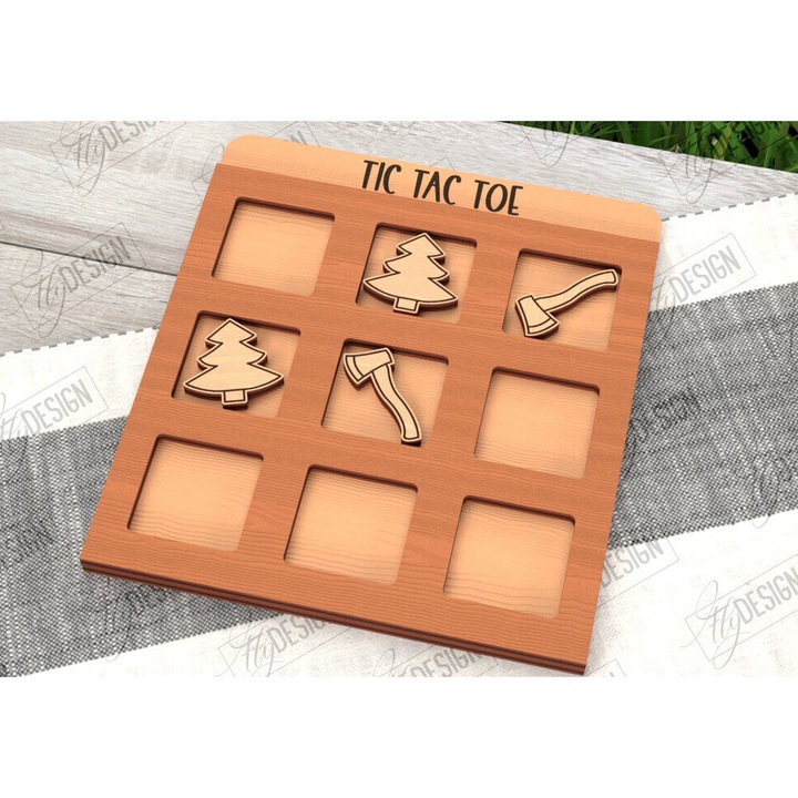 Joc de societate Tic Tac Toe, Intrahome, din lemn, 30x20 cm, pentru decorare si proiecte DIY