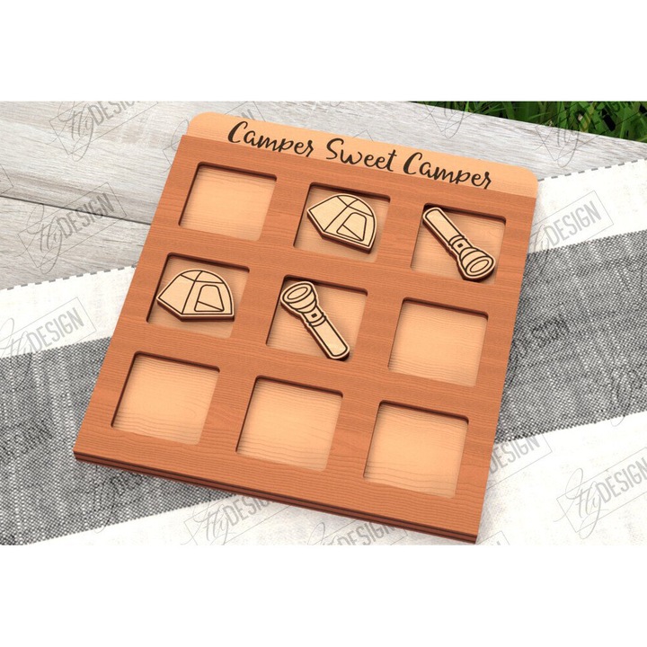 Joc de societate Tic Tac Toe, Intrahome, din lemn, 30x20 cm, pentru decorare si proiecte DIY