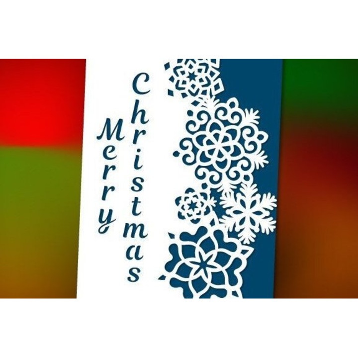 Carte de felicitare, Intrahome, Craciun, dimensiune 5x7 cm, din lemn de placaj 3mm-4mm, cu ninsori.