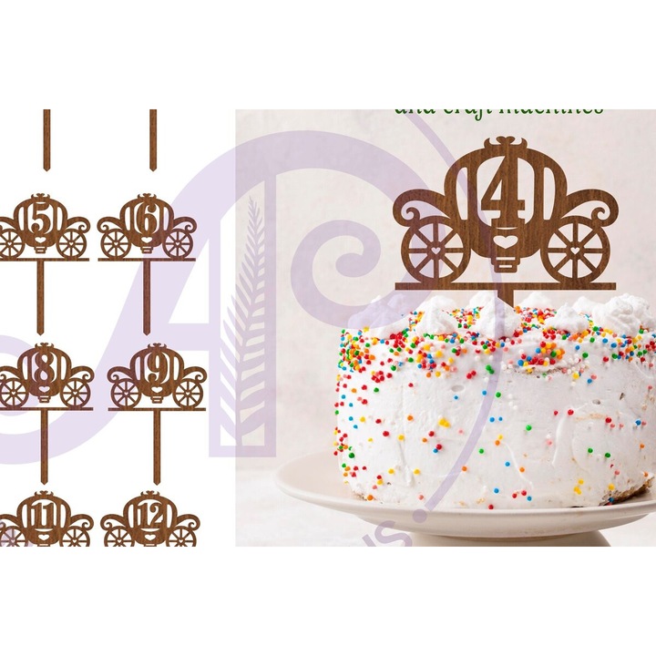 Accesorii decorative, Intrahome, Cake Toppers numar caruta, set 13 bucati, 3x3 cm, 15x15 cm, lemn plywood 3mm-4mm