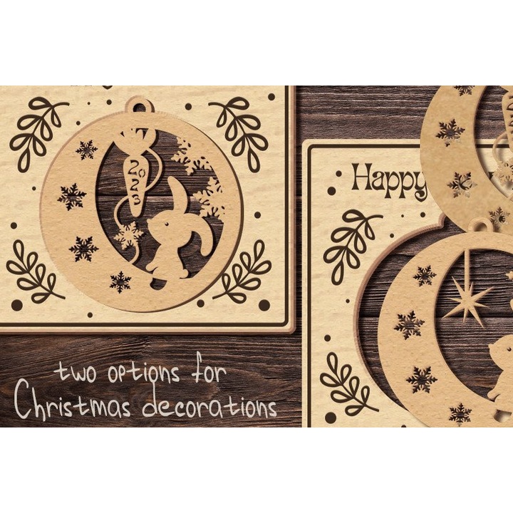 Carte de Craciun din lemn cu un catel, 17x17 cm, set, Intrahome