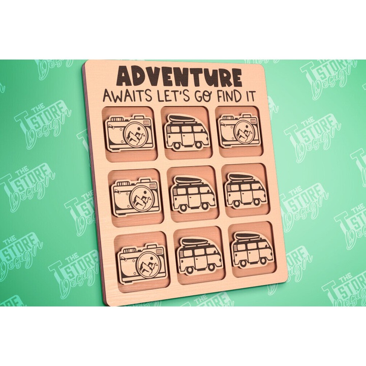 Joc de societate Tic Tac Toe, Intrahome, din lemn, 30x20 cm, ideal pentru decorare si proiecte DIY