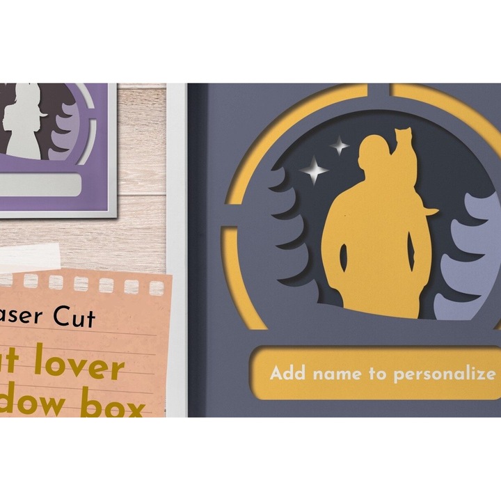 Cutie de umbra pentru iubitorii de pisici, Intrahome, 9x9 cm, din plywood 3mm-4mm, pentru decorare si proiecte DIY