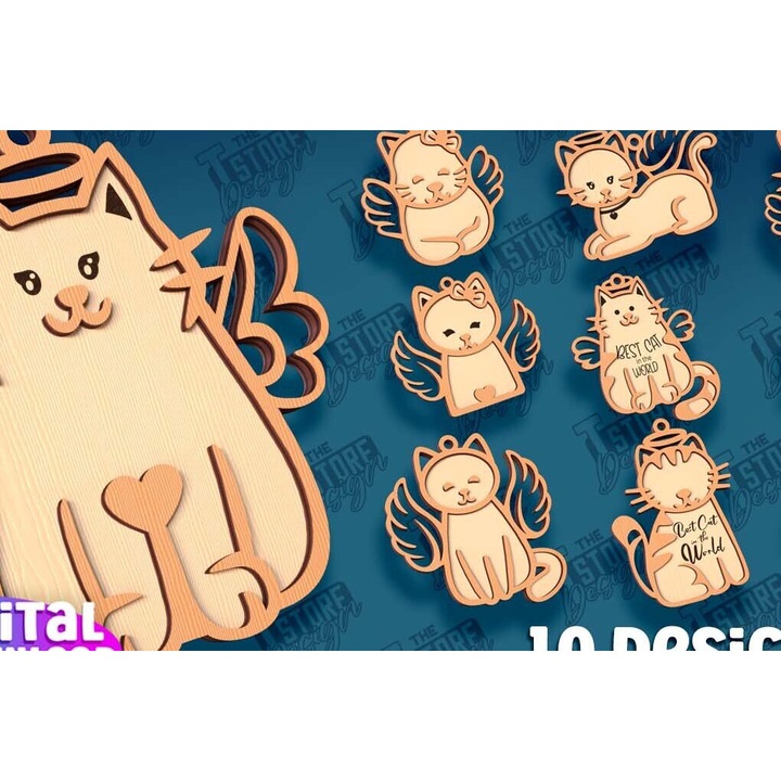 Set decupaje din lemn plywood 3mm-4mm, Intrahome, 8x8 cm, pentru decoratiuni si proiecte DIY