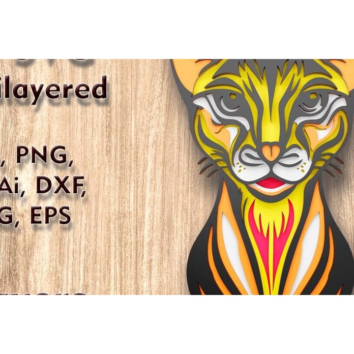 Decoratiune 3D Pisica Multilayer, Intrahome, Plywood 3mm-4mm, 6x6 cm