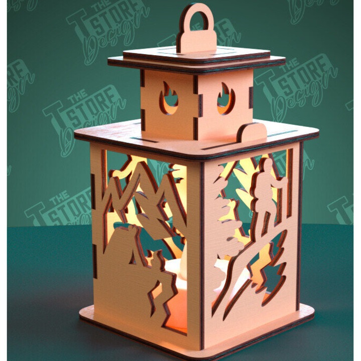 Lampa de noapte pentru camping, Intrahome, 30x20 cm, din plywood, ideala pentru decorare si proiecte DIY