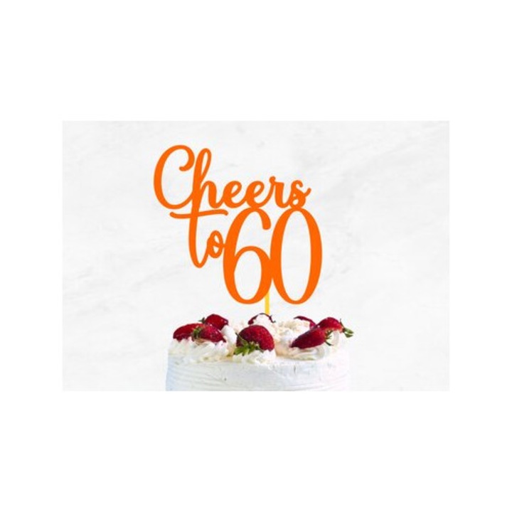 Cake Topper Cheers to 60, Intrahome, 15x15 cm, din plywood, pentru decoratiuni si proiecte DIY