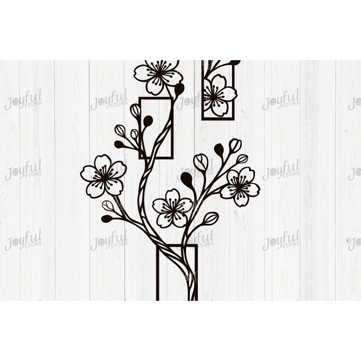 Placa decorativa, Branch Cherry Blossom, 30x20 cm, din plywood 3mm-4mm, set