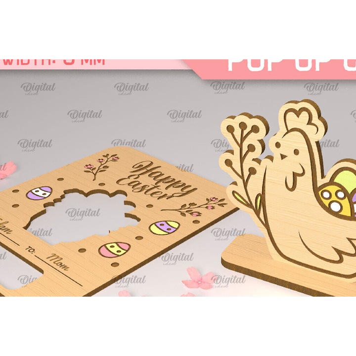 Felicitare din lemn cu laser, Intrahome, 15x15 cm, pentru decorare si proiecte DIY, 3mm-4mm