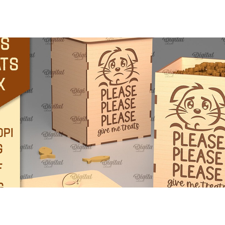 Cutie pentru gustari pisici, Intrahome, 30x20cm, din plywood 3mm-4mm, pentru decorare si proiecte DIY