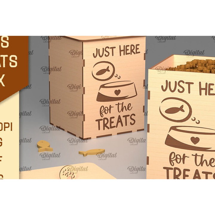 Cutie pentru gustari pisici, Intrahome, 30x20cm, din plywood 3mm-4mm, pentru decorare si proiecte DIY