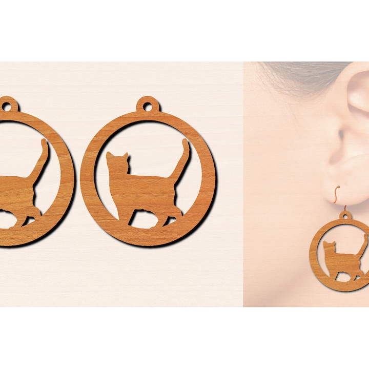 Cercei din lemn, Intrahome, 3x3 cm, set pentru decorare si proiecte DIY