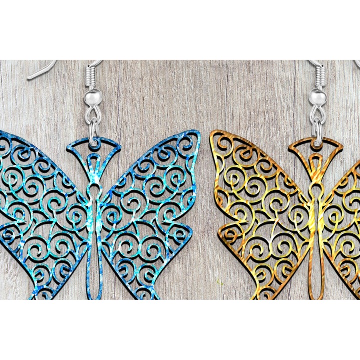 Cercei Butterfly Boho, Intrahome, din plywood 3mm-4mm, 4x4 cm, set pentru decorare si proiecte DIY