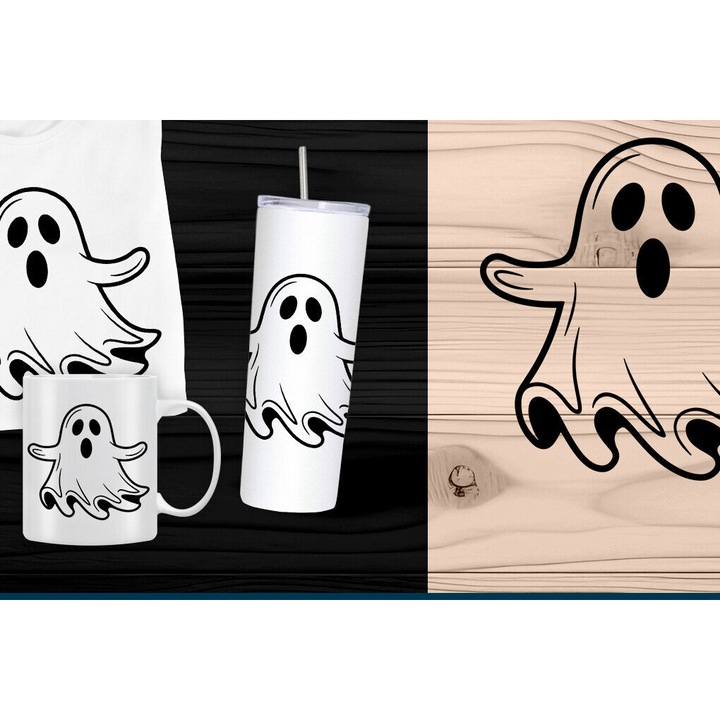 Decupaj din lemn de placaj 3mm-4mm, Intrahome, Cartoon Spooky Ghost, 15x15 cm, pentru decoratiuni si proiecte DIY