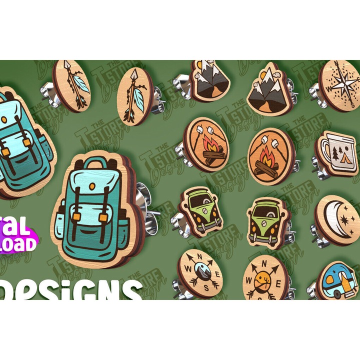 Cercei Camping Stud Cut, Intrahome, Plywood 3x3cm, pentru decorare si proiecte DIY