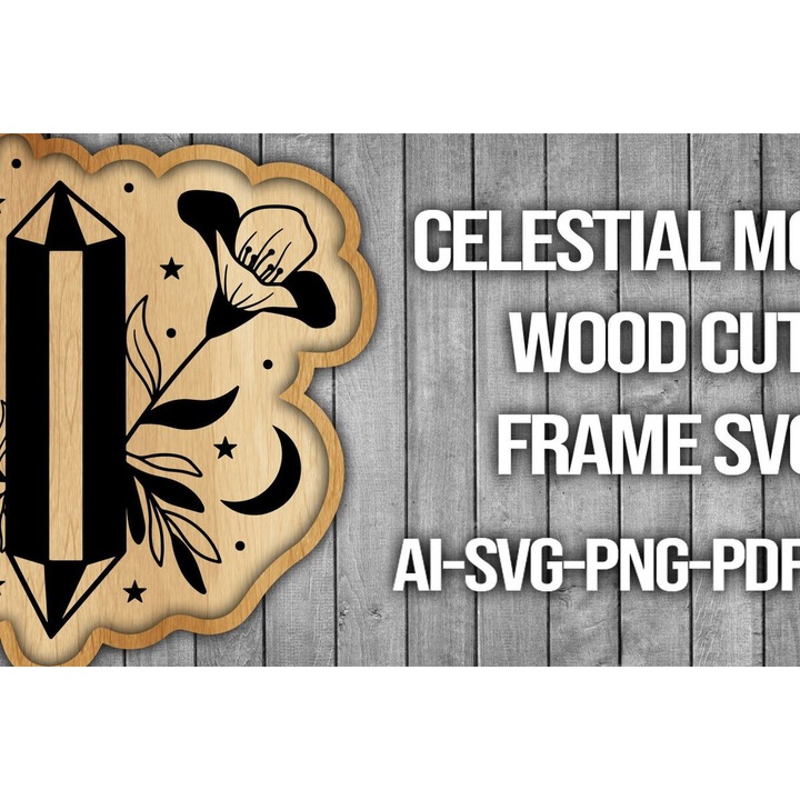 Plaisio din lemn Celestial Moon, 20x30 cm, set pentru decorare, din plywood 3mm-4mm