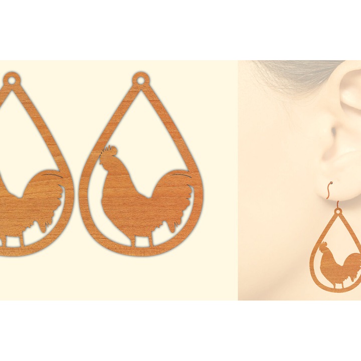 Cercei din lemn cu laser, Intrahome, 3x3 cm, set pentru decorare si proiecte DIY