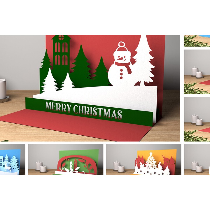 Hartie de Craciun 3D din carton, Intrahome, 15x15 cm, set pentru decoratiuni si proiecte DIY