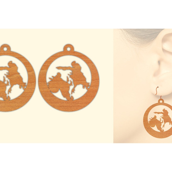 Cercei din lemn cu laser, Intrahome, 3x3 cm, set pentru decorare si proiecte DIY