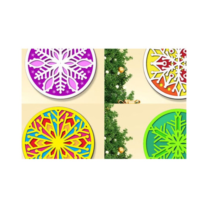 Set de taiere fulgi de zapada 3D, Intrahome, 8x8 cm, din plywood, pentru decoratiuni si proiecte DIY