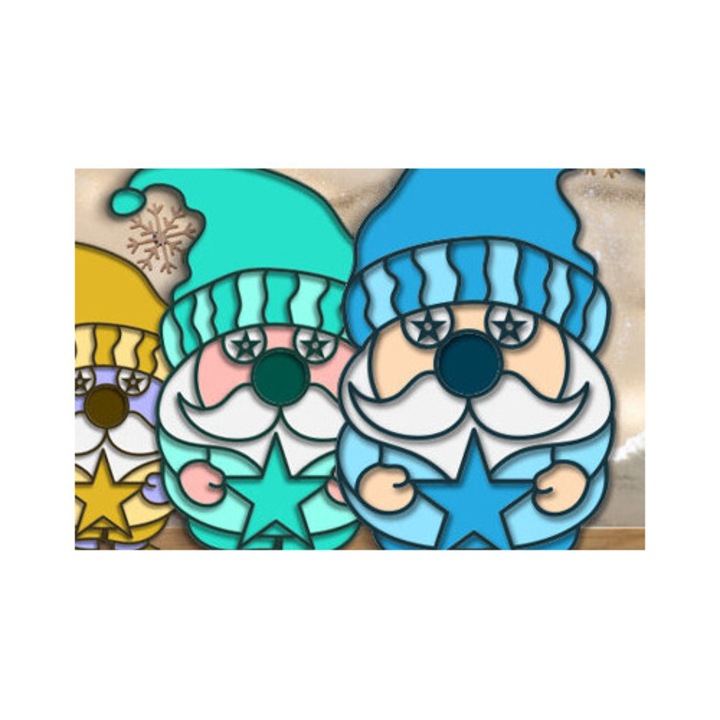 Plansa decorativa 3D Gnome din lemn, Intrahome, 15x15 cm, pentru taiere cu plotter, din plywood 3mm-4mm