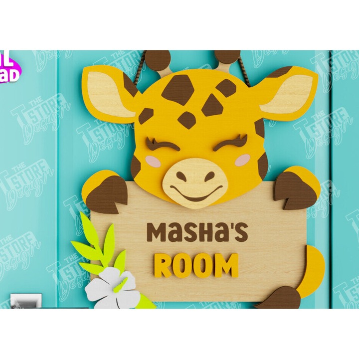 Tabla decorativa pentru camera copilului, Intrahome, model camilopardales, 30x20 cm, din plywood 3mm-4mm