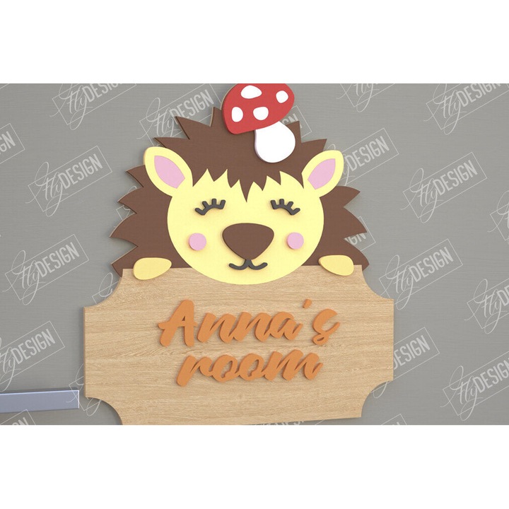 Tabla decorativa pentru camera copilului, Schedio Hedgehog, 30x20 cm, din plywood 3mm-4mm, fabricata in Grecia