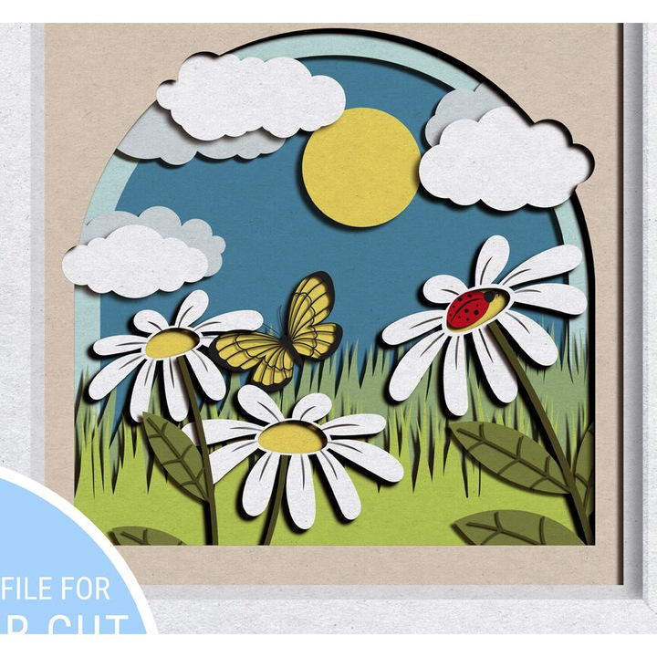 Sablon decorativ din lemn, Intrahome, model CHAMOMILE, 4x4 cm, grosime 3mm-4mm