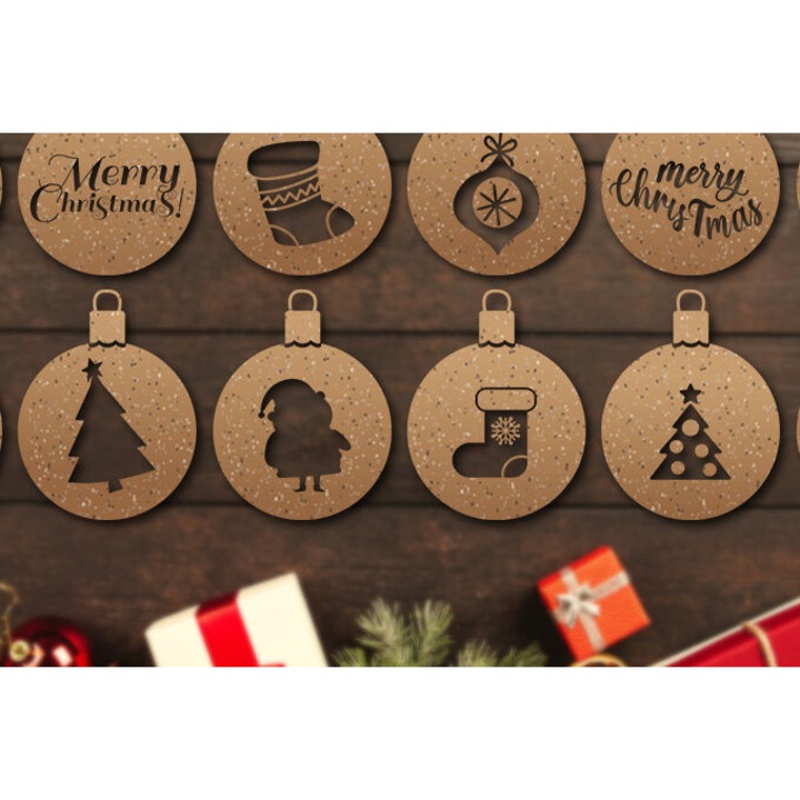 Pachet decorativ Craciun, Intrahome, 15x15 cm, din plywood 3mm-4mm, pentru proiecte DIY