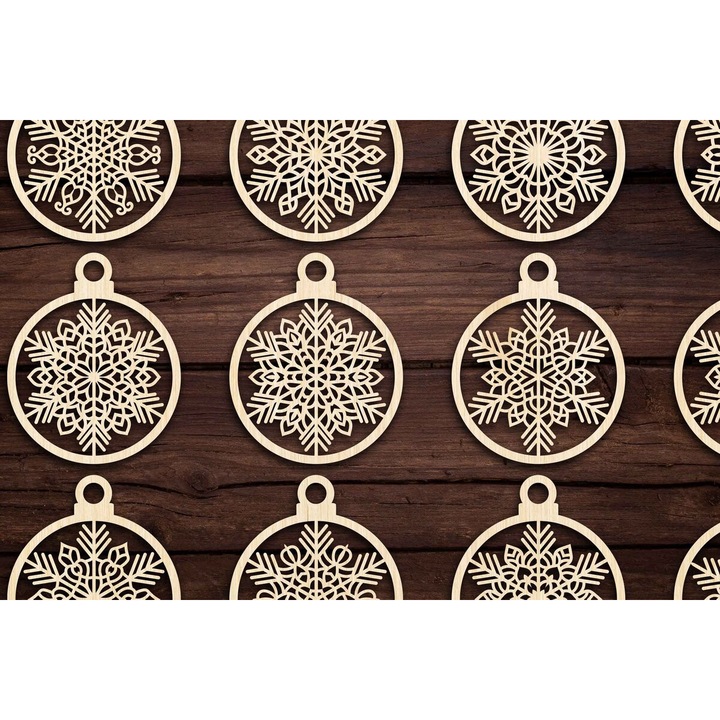 Set globuri de Craciun, Intrahome, taiate din lemn de placaj, 8x8 cm, 3mm-4mm, pentru decoratiuni si proiecte DIY