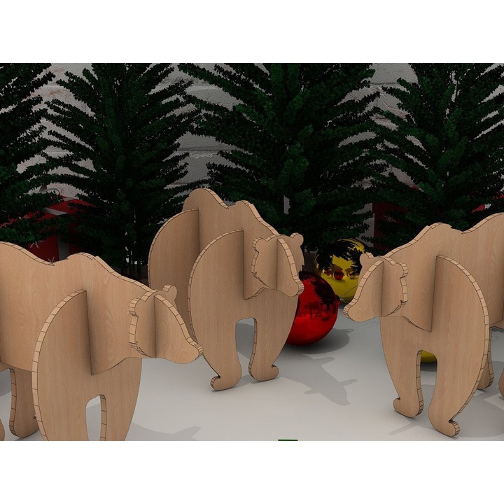 Puzzle din lemn Urs de Craciun, Intrahome, 15x15 cm, pentru decorare si proiecte DIY