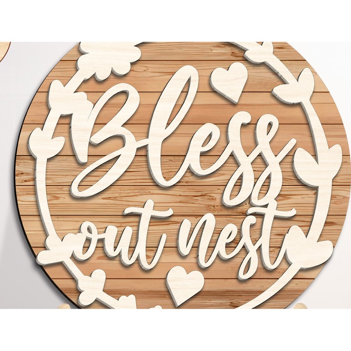 Baza decorativa din lemn, Intrahome, 15x15 cm, design model, pentru decoratiuni si proiecte DIY