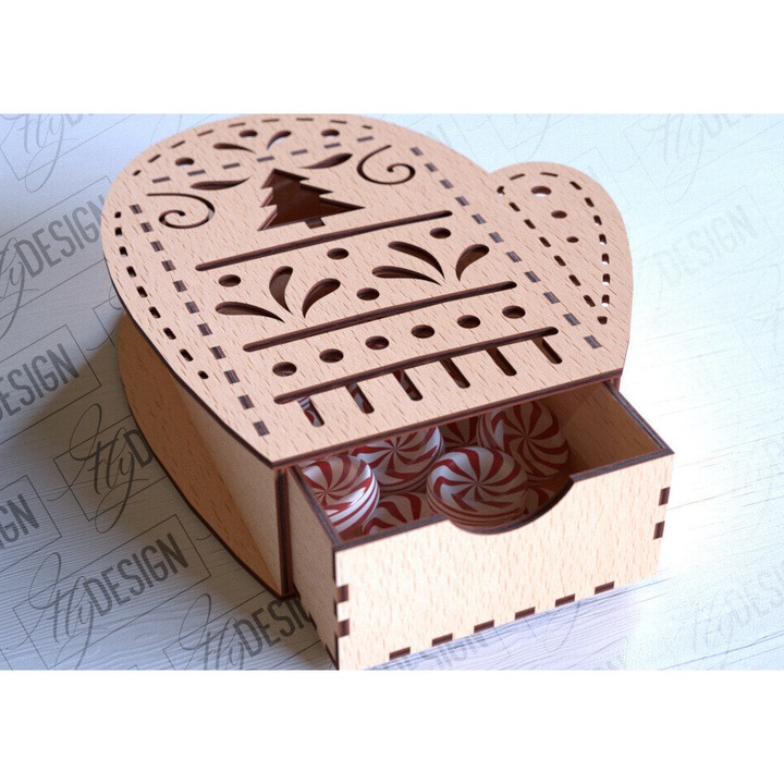 Cutie de Craciun din lemn, Intrahome, 15x15 cm, pentru decoratiuni si proiecte DIY