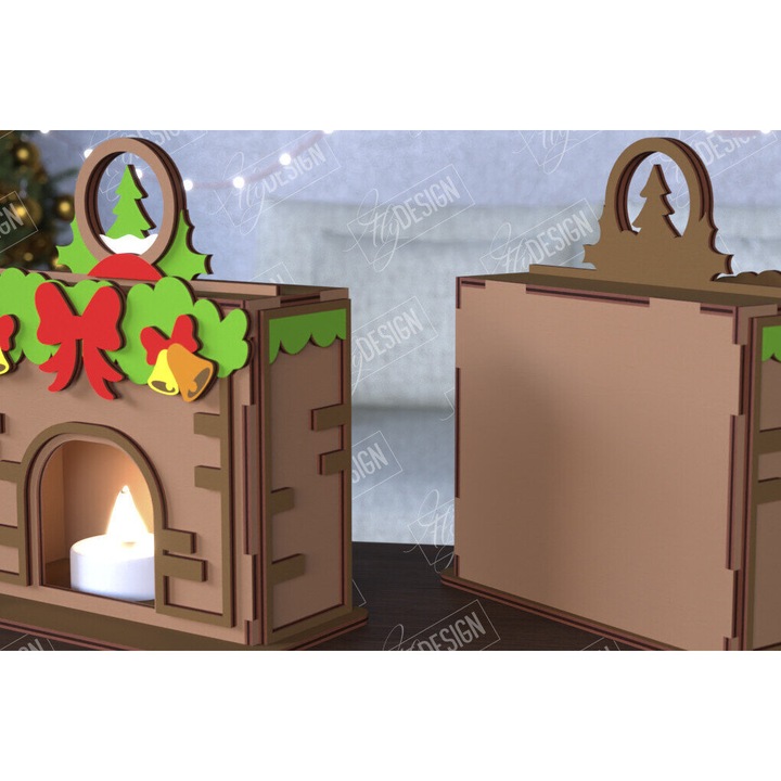 Lampa de Craciun, Intrahome, 15x15 cm, din plywood, pentru decorare si proiecte DIY