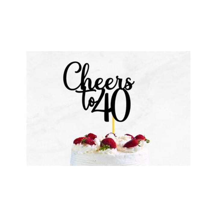 Cake Topper Cheers to 40, Intrahome, 15x15 cm, din plywood, pentru decoratiuni si proiecte DIY